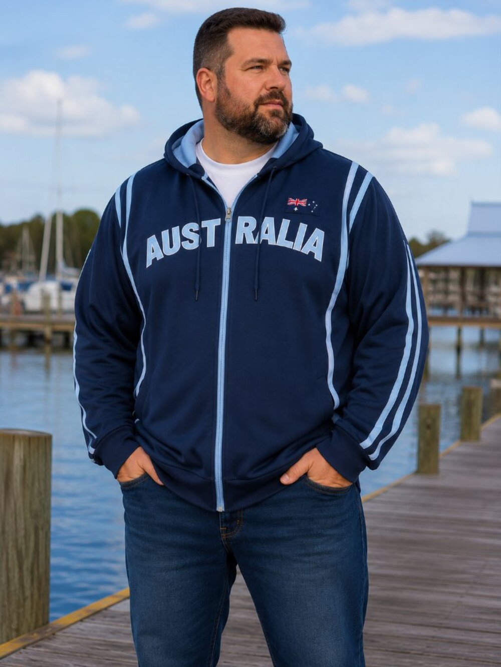 Mr. Kangaroo Australia Full Zip Hoodie Jacket Navy Blue 2XL Travel Casual